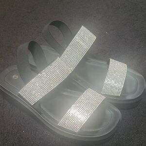 Women's Black and Silver Glitter Sandals